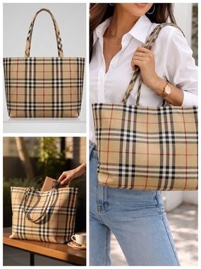 Burberry London Vintage Nova Check Canvas Tote Bag
